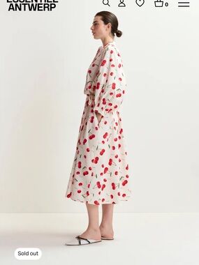 Essentiel Antwerp Cherry Print Button-Up Shirt Dress - Red on Cream